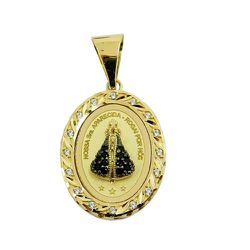 Pingente Medalha Nossa Sra. Aparecida em Ouro com Zircônias P - J06104276 - RDJ Joias