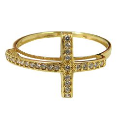 Anel em Ouro 18k com Cruz Cravejada com Zirconias - J06104537 - RDJ Joias