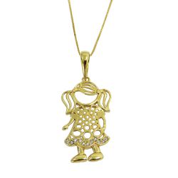 Pingente de Menina em Ouro 18k 750 com Zircônias - J06106471 - RDJ Joias