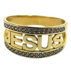 Anel Jesus em Ouro 18K com Zircônias - J06201769 - RDJ Joias