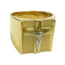 Anel em Ouro Branco e Amarelo 18k Cristo Crucificado - J06202009 - RDJ Joias