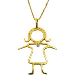 Pingente de Ouro 18K Menina com Brilhante - J07600049 - RDJ Joias