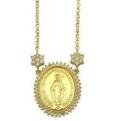 Gargantilha de N. Senhora em Ouro 18k com 55 Brilhantes - J07601141 - RDJ Joias