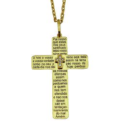 Crucifixo Oração do Pai Nosso em Ouro 18K cravejado com Zircônia - J10801771 - RDJ Joias