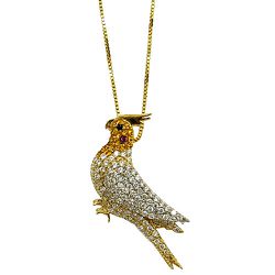 Gargantilha Pássaro Calopsita em Ouro 18k com Zircônias - J12400019-0 - RDJ Joias