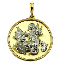 Medalha de São Jorge em Ouro Branco e Amarelo 18K alto relevo - J12701901 - RDJ Joias