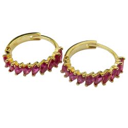 Argola em Ouro 18k com Zircônias Rosas - J12702239 - RDJ Joias