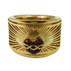 Anel Sagrado Coração de Jesus em Ouro 18K com 15 Rubis - J12800564 - RDJ Joias