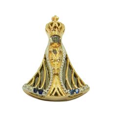 Pingente de N. Sra. Aparecida em Ouro 18k com Safiras Azuis - J12801134 - RDJ Joias