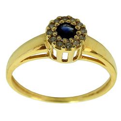 Anel Chuveiro de Ouro com Safira Azul e Diamantes - J15100056 - RDJ Joias