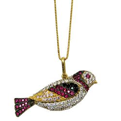 Pingente de Pássaro em Ouro 18K cravejado com Zircônias - J18400318 - RDJ Joias