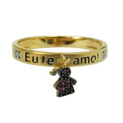 Anel em Ouro 18k Berloque de Menina com Rubis e Brilhantes - JAR000122-5 - RDJ Joias