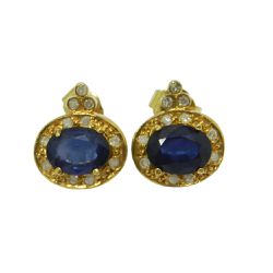 Brinco de Ouro 18k com Brilhantes e Safira Azul 3.4g - JBR001223-4 - RDJ Joias