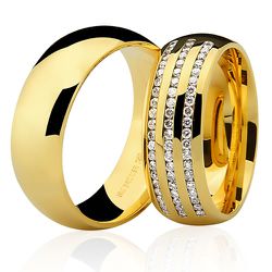 Par de Alianças de Bodas de Ouro com Diamantes - 7600892042 - RDJ Joias