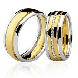 Aliança Top em Ouro Branco e Amarelo 18K com Diamantes 7mm - 7602454036 - RDJ Joias