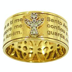 Anel Oração Santo Anjo em ouro com Brilhantes - J14500227 - RDJ Joias