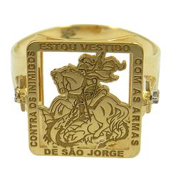 Anel de Ouro São Jorge com Brilhantes - J14500375 - RDJ Joias