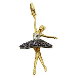 Pingente de Bailarina em Ouro com Zircônia Lilás - J12701070 - RDJ Joias