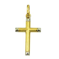 Pingente Cruz em Ouro Branco e Ouro Amarelo - J18000181 - RDJ Joias