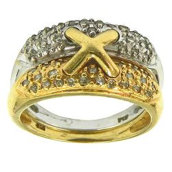 Anel com Brilhantes em Ouro Branco e Amarelo - JRD06401038 - RDJ Joias