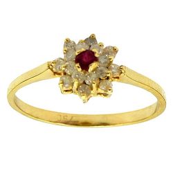 Anel Solitário de Flor Ouro 18K com Brilhantes e Rubi - J02000325 - RDJ Joias