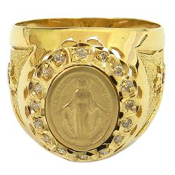 Anel Nossa Senhora das Graças em Ouro com Brilhantes e Rubis - J03001200 - RDJ Joias