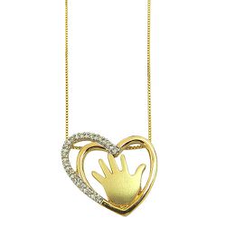 Gargantilha Mão e Coração em Ouro 18K cravejado com 14 Brilhantes - J06001008 - RDJ Joias