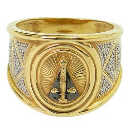 Anel N. Sra. Aparecida em Ouro Branco e Ouro Amarelo - J06103068 - RDJ Joias