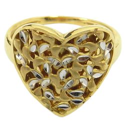 Anel de Coração Diamantado em Ouro Branco e Amarelo - J06103334 - RDJ Joias