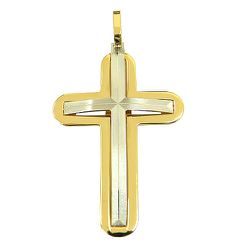 Pingente Crucifixo sem Cristo em Ouro Branco e Amarelo 18K - J06103830 - RDJ Joias