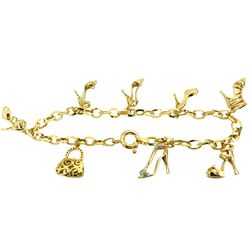 Pulseira com Pingentes Sapato de Salto Alto em Ouro 18K com Zircônias - J06103832 - RDJ Joias