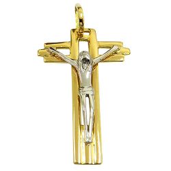 Crucifixo de Ouro Amarelo com Cristo em Ouro Branco - J06201240 - RDJ Joias