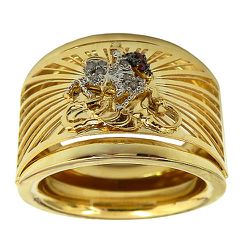 Anel Religioso São Jorge em Ouro 18K com Rubis e Diamantes - J12800536 - RDJ Joias