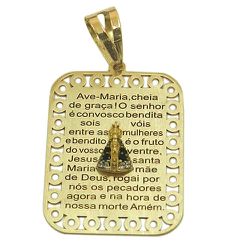Medalha Retangular de Nossa Sra Aparecida com Oração Ave Maria em Ouro 18K - J10801765 - RDJ Joias