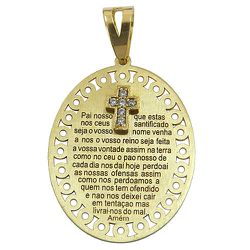 Medalha Oração do Pai Nosso de Ouro 18K com Cruz de Zircônias - J10801767 - RDJ Joias