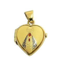 Relicário de Coração Nossa Senhora Aparecida Ouro 18K - J12200149 - RDJ Joias