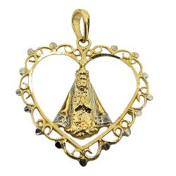 Pingente de Coração Nossa Senhora Aparecida Ouro 18K - J12700142 - RDJ Joias