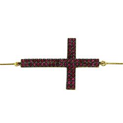 Pulseira Feminina de Cruz em Ouro 18K com Zircônias Vermelhas - J12701346 - RDJ Joias