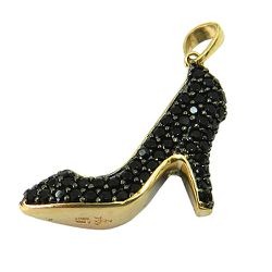 Pingente Sapato de Salto Alto em Ouro 18K com Zircônia Negras - J12701505 - RDJ Joias