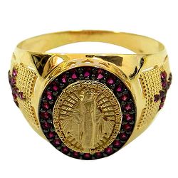 Anel Nossa Senhora de Fátima em Ouro com Rubis Sintéticos - J12701647 - RDJ Joias