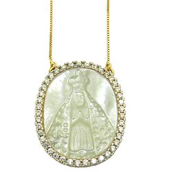 Gargantilha Nossa Senhora Aparecida em Ouro 18k com Zircônias - J12701661 - RDJ Joias