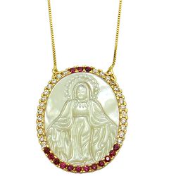 Gargantilha com Pingente de N. Senhora em Ouro 18k com Zircônias - J12701661 - RDJ Joias