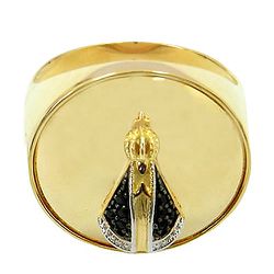 Anel Religioso N. Sra. Aparecida em Ouro 18K cravejado com Safiras - J12800468 - RDJ Joias