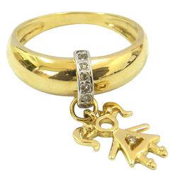 Anel Berloque de Menina em Ouro 18K com 9 Brilhantes - J15000066 - RDJ Joias