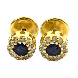 Brincos de Ouro 18K Diamantes e Safira Azul 2.0g 6.3mm - J15100082 - RDJ Joias