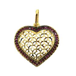 Pingente de Ouro 18K Coração com Pedras Vermelhas - J15301136 - RDJ Joias