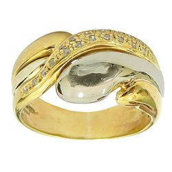 Anel de Ouro Branco e Amarelo 18k cravejado com Diamantes - JAR000155-0 - RDJ Joias