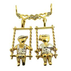 Pingente Duplo Menina e Menino Ouro 18K com Brilhantes - JPGR00955-6 - RDJ Joias