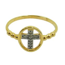 Anel em Ouro 18k Cruz com 10 Brilhantes - J12800663 - RDJ Joias