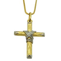 Crucifixo de Ouro Branco e Amarelo Nó - J03100891 - RDJ Joias